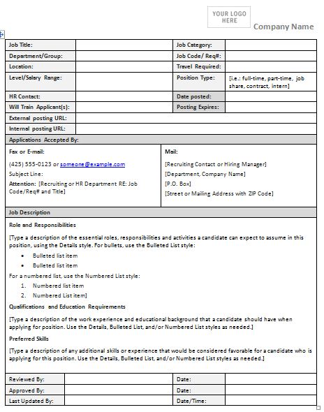 contoh format job description