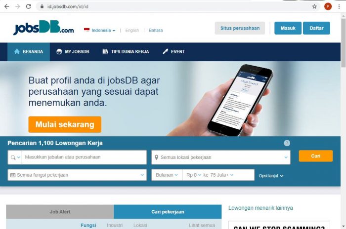halaman utama jobsdb