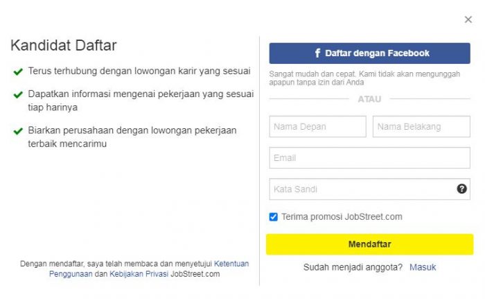 Situs Pencari Kerja Terpercaya 2020
halaman pendaftaran jobstreet