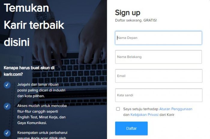 halaman pendaftaran karir.com