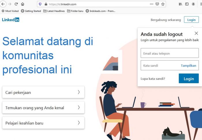Daftar Situs Pencari Kerja
halaman login di linkedin